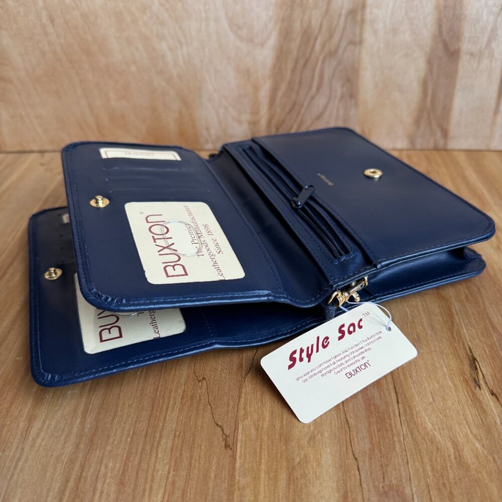 Buxton Mini Bag NWT Crossbody Navy Leather - Picture 14 of 16